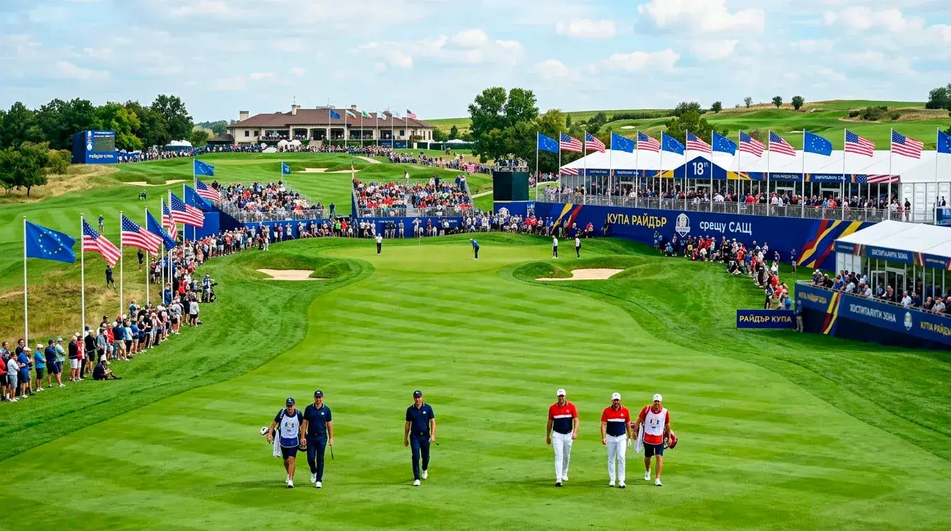 Голф игрище с флагове на Ryder Cup
