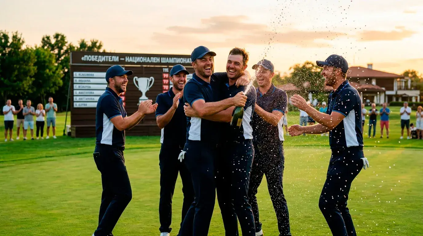 Отборно празнуване на Ryder Cup с голф играчи